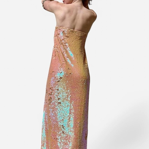 ISOLDA Brazil orange pink sequin strapless maxi dress - Picture 3 of 9